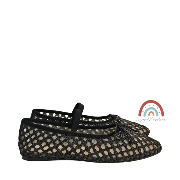 New! Loeffler Randall Leonie Black Crochet Woven Raffia Leather Ballet Flat - Picture 5 of 16